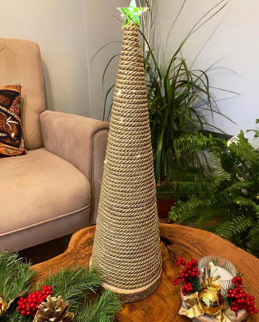 Noel Yılbaşı Çam Ağacı Örgülü Jüt Dekor 45 cm
